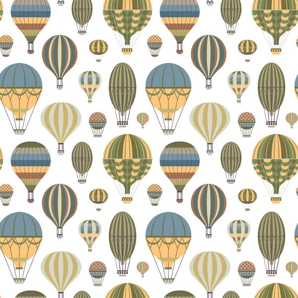 Vintage Heteluchtballonnen Patroon Kleurrijke Vliegtuig Avontuur Retro Gestreepte Gas Ballon — Stockvector