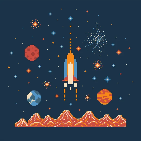 Conjunto De Elementos De Pixel Art Para O Jogo De Guerra Espacial. Planetas  De Pixel, Naves Espaciais, Alienígenas, Astronauta, Fogo Etc. Ilustração  Vetorial Para Jogos Em Estilo Retro. Royalty Free SVG, Cliparts