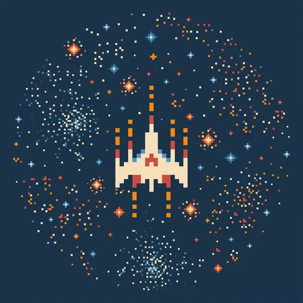 Fusée Bits Dans Espace Avec Des Étoiles Des Planètes Vaisseau — Image vectorielle