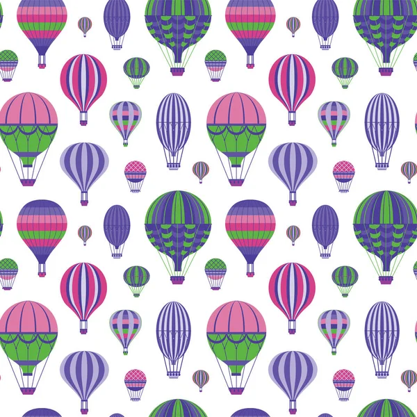 Vintage Heißluftballons Muster Bunte Flugzeuge Abenteuer Retro Gestreifte Gasballon Design — Stockvektor