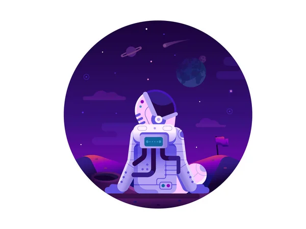 Astronaut Mars Watch Earth Planets Space Mission Circle Icon Universe — Image vectorielle