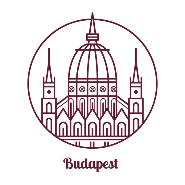 Viaje Icono Budapest Inspirado Edificio Del Parlamento Húngaro Esbelta Línea — Archivo Imágenes Vectoriales