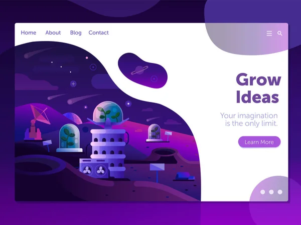 Ideas Grow Motivation Banner Plant Sprouts Growing Planet Surface Space — Stock vektor