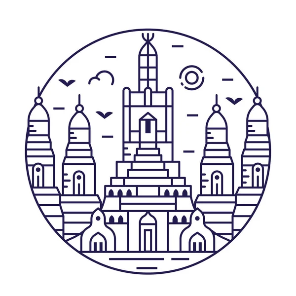 Asian Palace Circle Icon Emblem Line Art Style Inspired Wat — Διανυσματικό Αρχείο