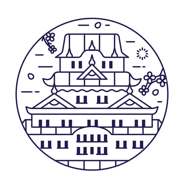 Japan Temple Palace Circle Icon Emblem Line Art Style Inspired — Vetor de Stock