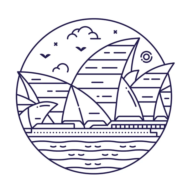 Sydney Opera House Inspired Circle Icon Emblem Line Art Style — Wektor stockowy
