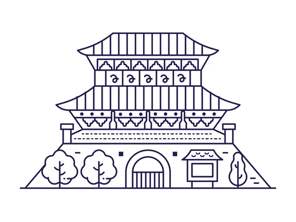 Asian Stronghold Palace Building Line Art Style Inspired Heunginjimun Gate — Διανυσματικό Αρχείο