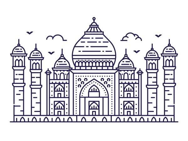 Muslim Mosque Building Scene Line Art Style Inspired Taj Mahal — Stockvector