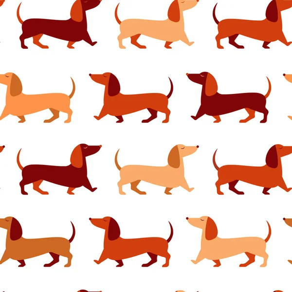 Happy Dachshund Walking Seamless Pattern Cute Sausage Dogs Tails Movement — стоковый вектор