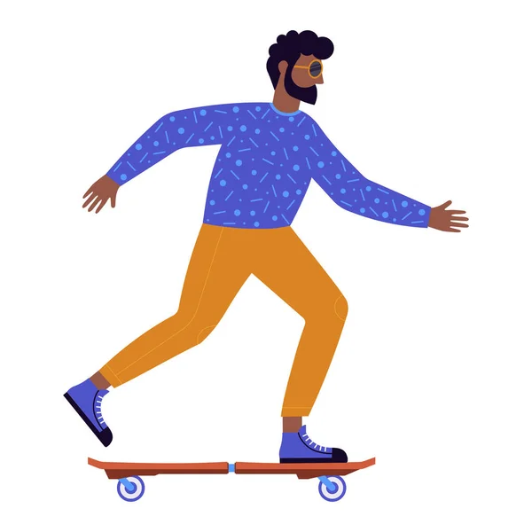 Black Man Riding Skateboard Eco Friendly Active African American Boy —  Vetores de Stock
