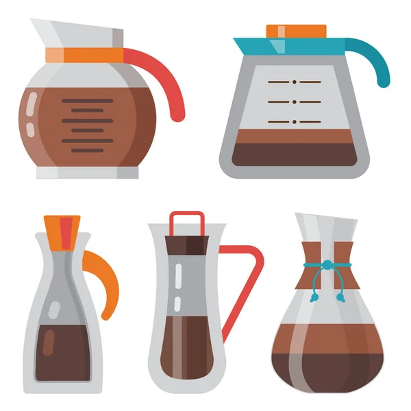 Glass Coffee Makers Pots Kettles Icons Flat Design Elements Coffee — Vettoriale Stock