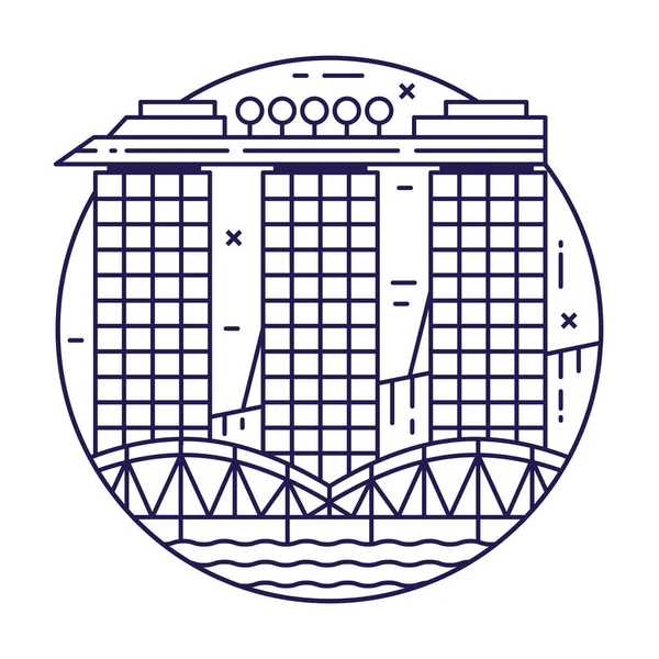 Singapore Marina Bay Sands Inspired Circle Icon Emblem Line Art — Stock Vector
