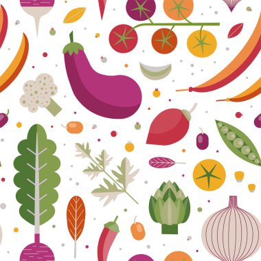 Fresh ripe locally grown organic vegetables seamless pattern. Healthy vegetarian food, bio veggies. Natural organic harvest. Eco vegan products for restaurant menu, prints, textiles and fabric design.