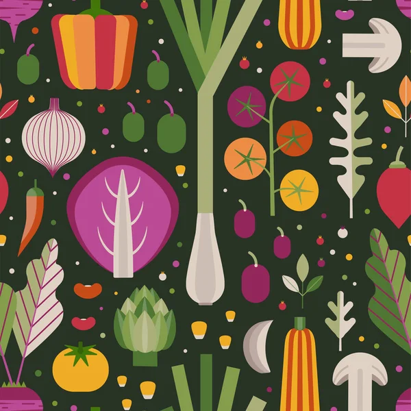 Fresh Ripe Locally Grown Organic Vegetables Seamless Pattern Healthy Vegetarian — Archivo Imágenes Vectoriales