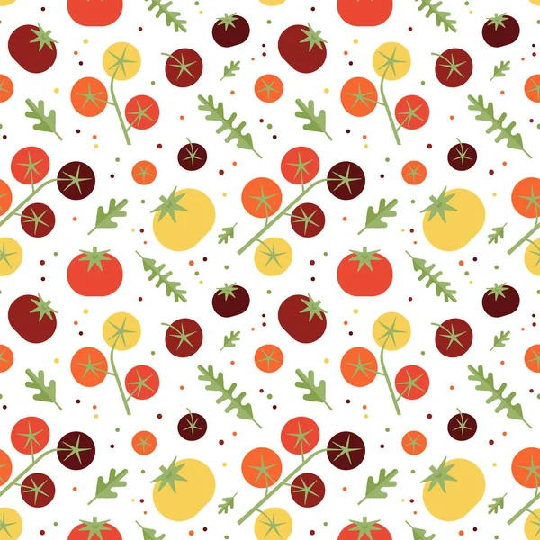 Ripe Tomatoes Arugula Organic Vegetables Seamless Pattern Healthy Vegetarian Food — Stock Vector