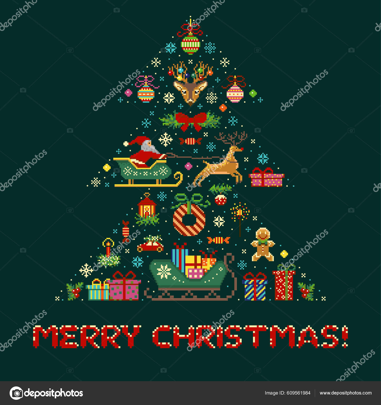 Uma árvore de natal simples com estilo pixel art
