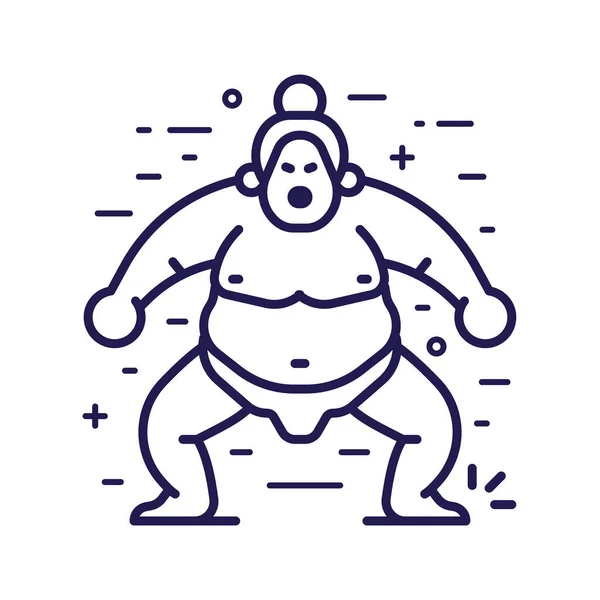 相扑选手的图标 日本胖子战士标志模板的线条艺术风格 — 图库矢量图片