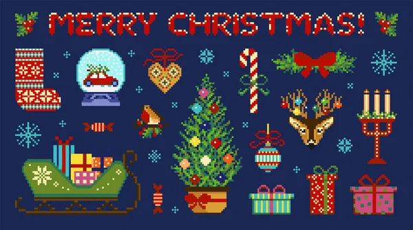 Bit Merry Christmas Greeting Banner Winter Holiday Leaflet Santa Sleigh — Stock Vector