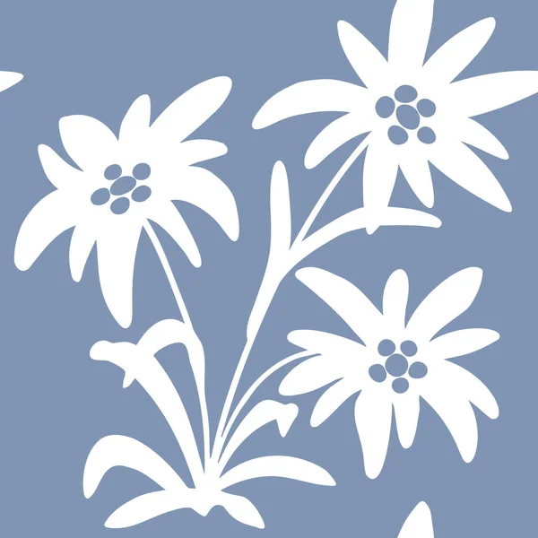 Seamless Pattern Edelweiss Flowers Snow Beauty Vector Illustration Alpine Star — Vector de stock