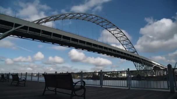 Timelapse Waterfront Boardwalk Fremont Bridge Portland Oregon — Stock Video
