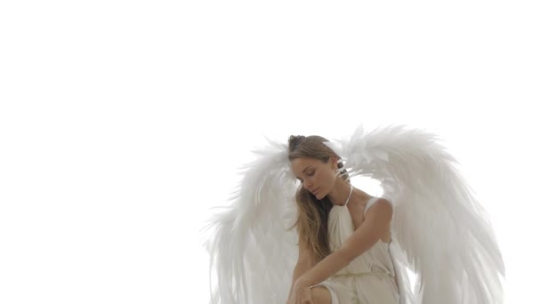 Female model in the image of an angel with wings — Stock Video