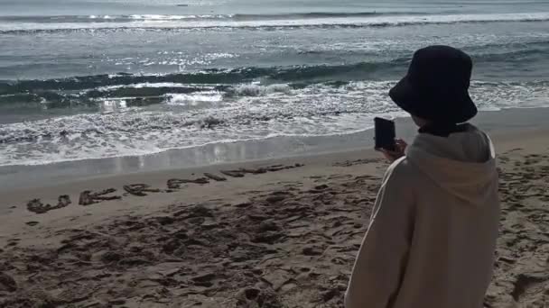 Sahilde genç bir kızın portresi — Stok video