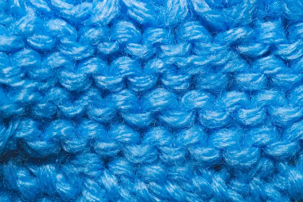 Knitted Background Close Blue Woolen Fabric Macro — Stock Photo, Image