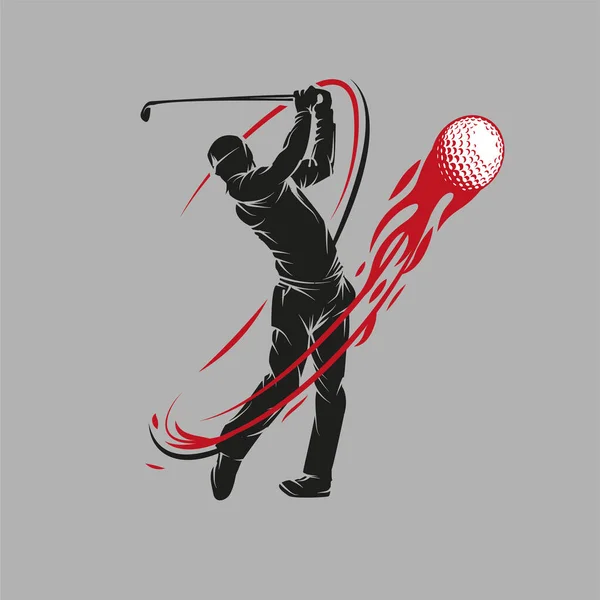 Golfista Golpeó Pelota Con Stick Golf Jugador Silueta Vector Illustration — Vector de stock