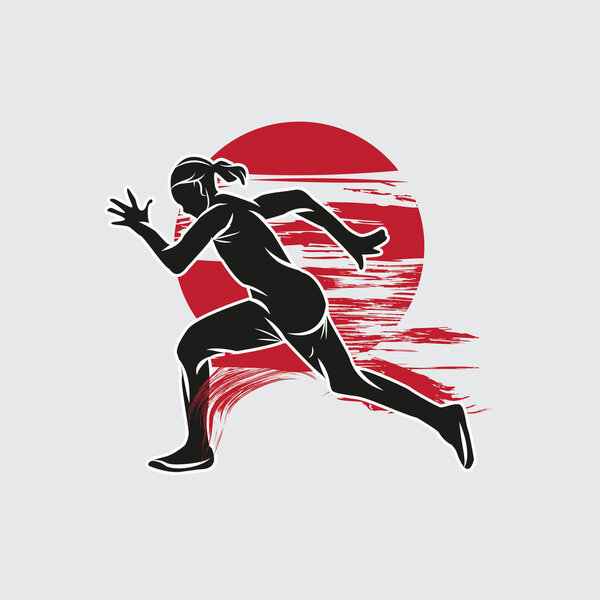 A woman athlete runs fast. Sport person character vector illustration.Good for sport club or event logo.