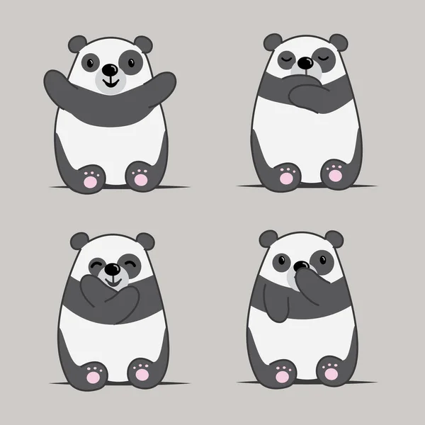 Mignon Panda Ours Vecteur Illustration Dans Toutes Les Poses Expression — Image vectorielle