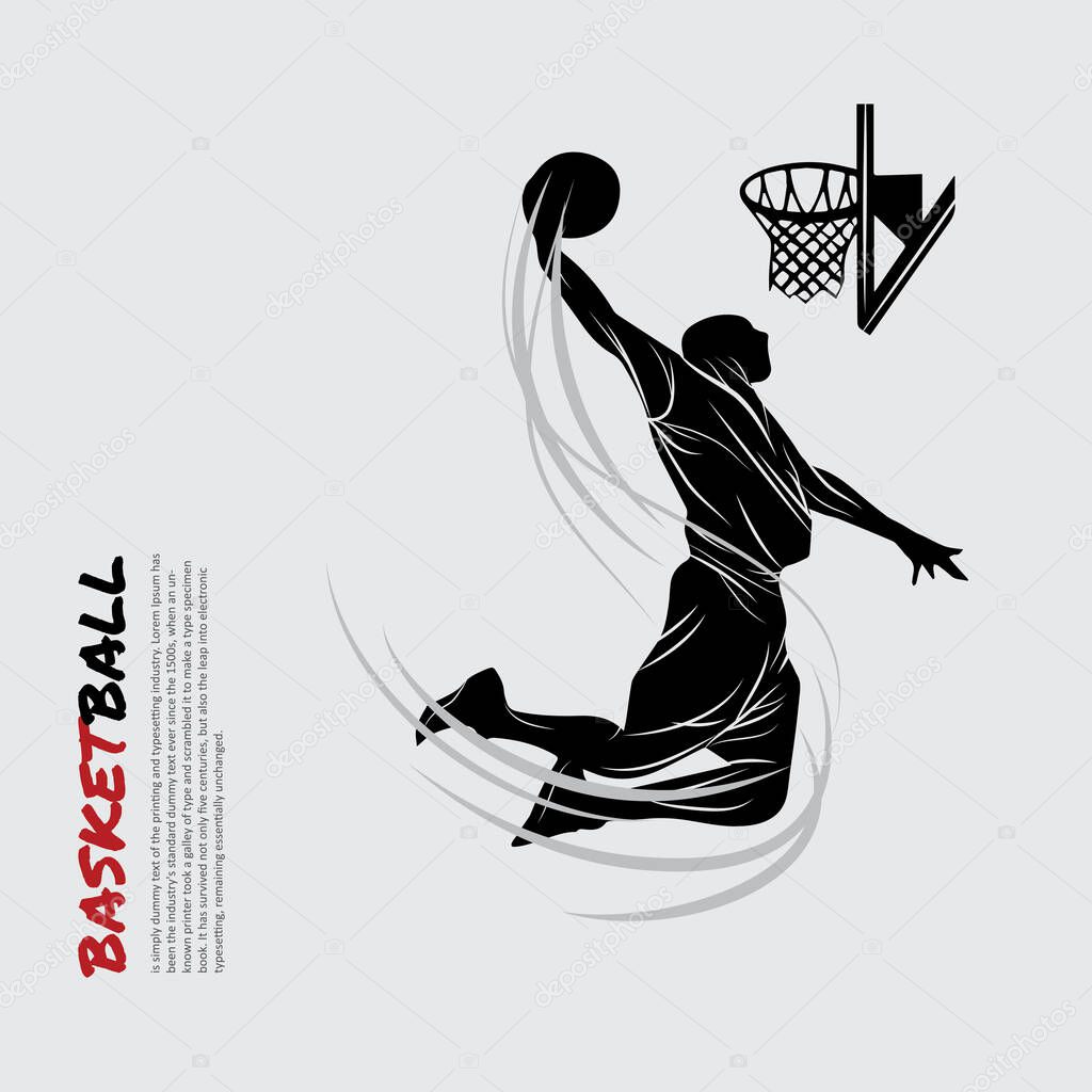 illustration of a male basketball player hitting the ball by jumping in a great silhouette for a sports club or tournament logo.