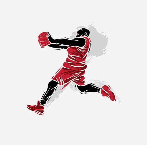 Illustration Male Basketball Player Hitting Ball Jumping Great Silhouette Sports — Stock Vector