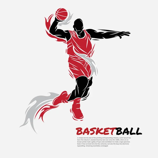 Illustration Male Basketball Player Hitting Ball Jumping Great Silhouette Sports — Vettoriale Stock