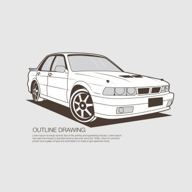 Klasik spor araba taslağı çizim vektörü çizimi.