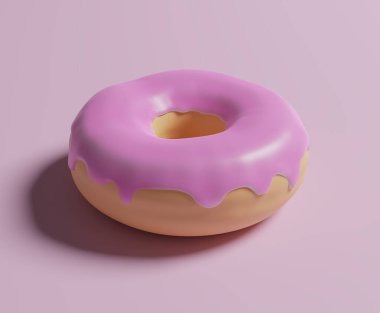 Pembe arka planda pembe jöleli renkli donut. 3d oluşturma