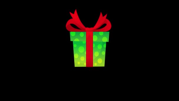 2D动画前礼品盒在明亮的包装纸上 红丝带上下跳跃 — 图库视频影像
