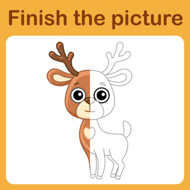 Noktayı birleştir ve resmi tamamla. Basit renkli geyik. Çocuklar için çizim oyunu