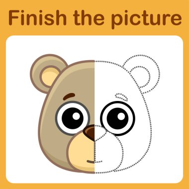 Noktayı birleştir ve resmi tamamla. Basit bir renkli ayı. Çocuklar için çizim oyunu