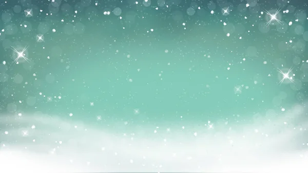 Brillante Brillo Con Luces Bokeh Nieve Cayendo Sobre Fondo Azul —  Fotos de Stock