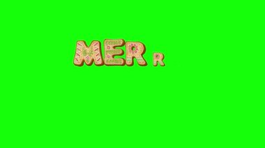 Yeşil scrin chroma anahtar arka planında zencefilli kurabiyeli mutlu noel animasyonları. 4k animasyon