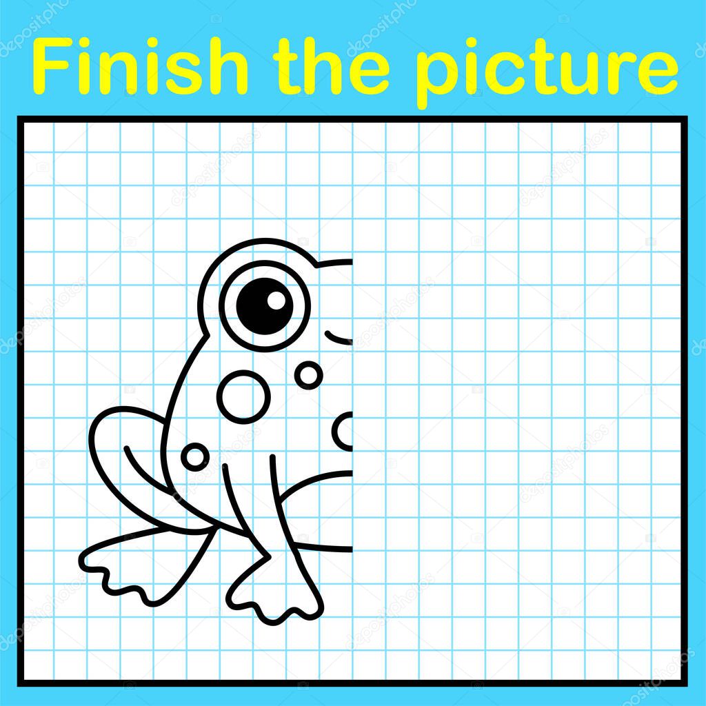 Complement the frog with a symmetrical picture and paint it. A simple drawing game for kids education