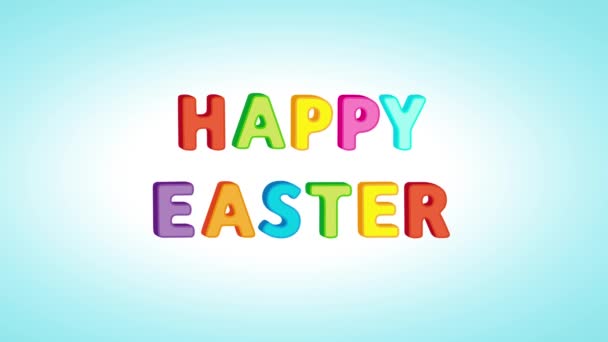 Bright Text Happy Easter Cartoon Animation Blue Background — Stock Video