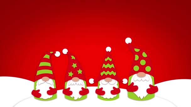 Рождеством Новым Годом Анимированный Баннер Гномами Текстовой Распродажей Красном Фоне — стоковое видео