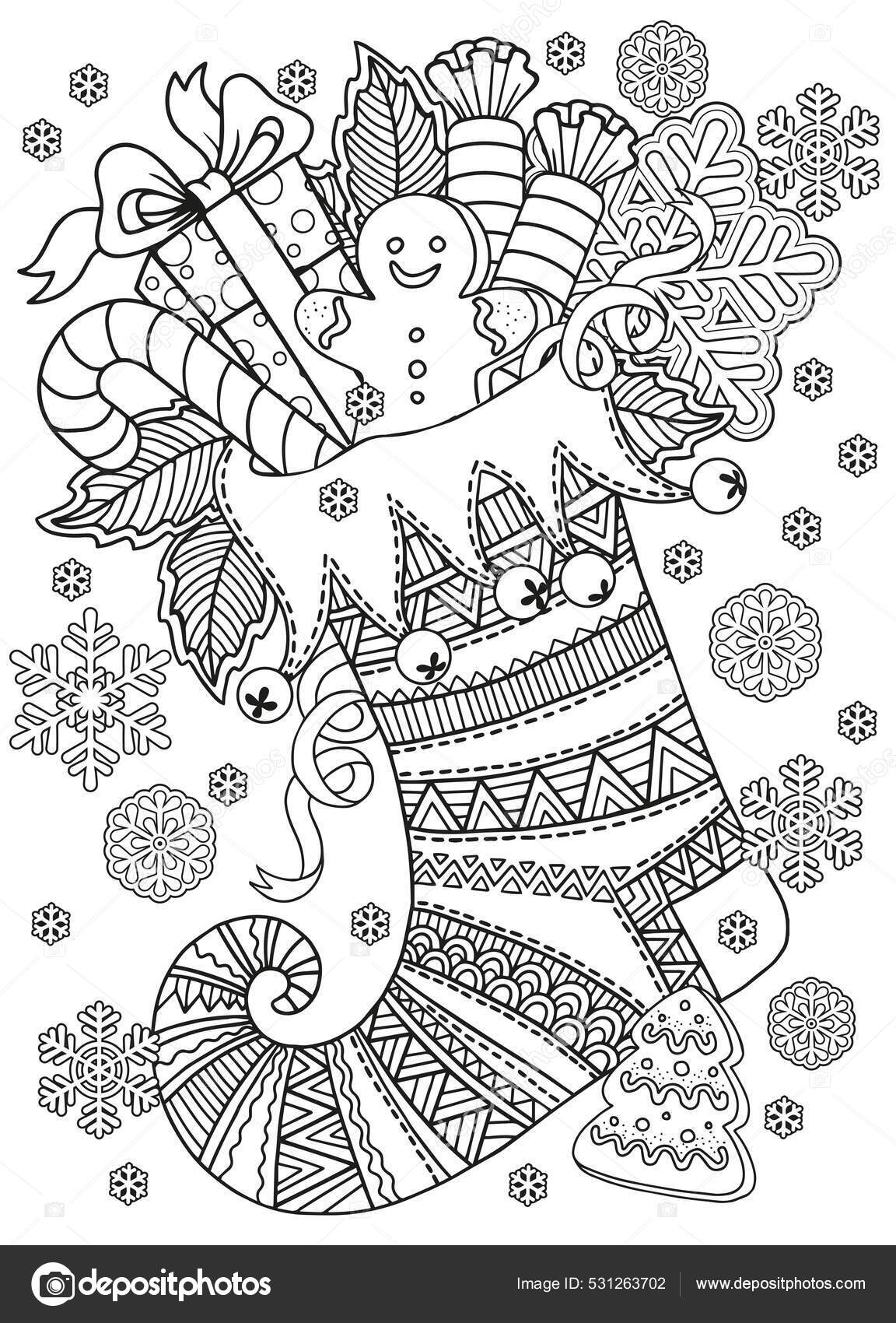 Meia Natal Malha Bonito Para Presentes Papai Noel Página Para imagem  vetorial de natasha-tpr© 531263702