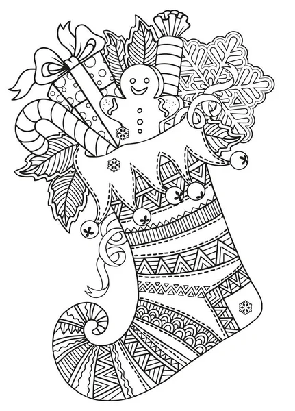Jolie Chaussette Noël Tricotée Pour Les Cadeaux Père Noël Coloriage — Image vectorielle