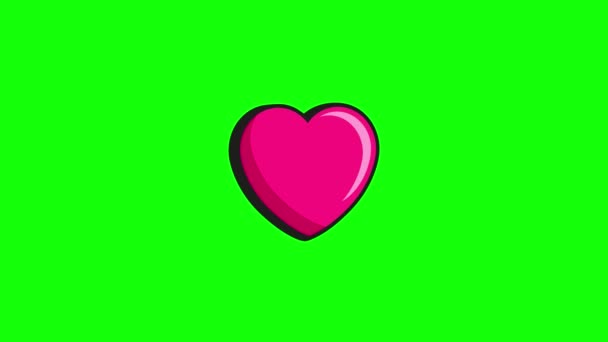 Red Heart Cartoon Style Animated Heart Pulsate Isolated Green Screen — Stock Video