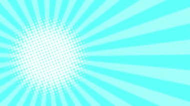 Radyal çizgileri ve noktaları olan Blue Retro Pop Art arka planı. Metin için 4K canlandırılmış şablon