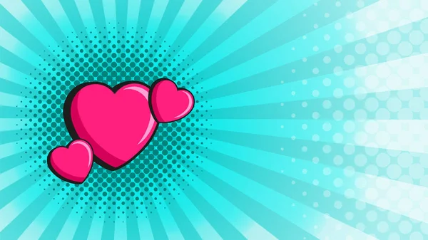 Retro Pop Art Hintergrund Für Den Valentinstag Hintergrund Mit Radialen — Stockvektor