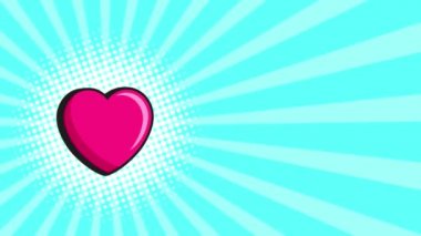 Pop Art background for Valentine's day. Blue background with radial lines and dots with heart symbol. 4K animated template for text