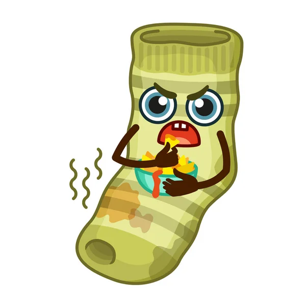 Vektor Aufkleber Lustige Schmutzige Und Zerrissene Emoji Socken Cartoon Stil — Stockvektor